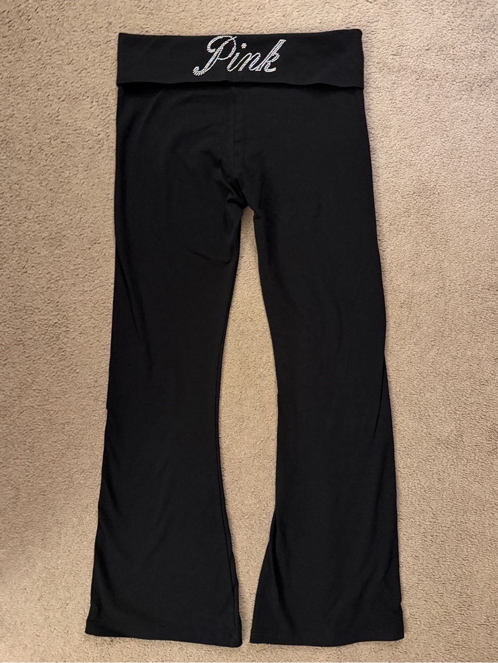 PINK Victoria's Secret Black Fold-Over Waist Yoga Pants - Size L Short
